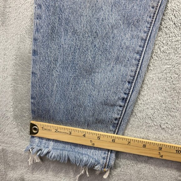 Levi's Wedgie Straight Jeans Womens 29 Blue High Rise Button Fly Raw Hem Cropped - Picture 12 of 15